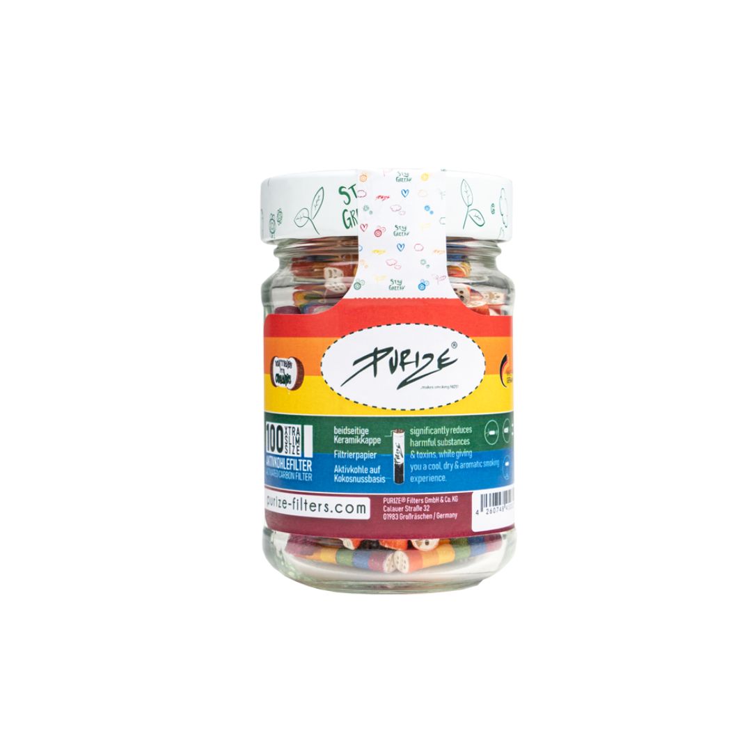 100er Glas Purize Extra Slim Aktivkohlefilter Rainbow 5,9mm