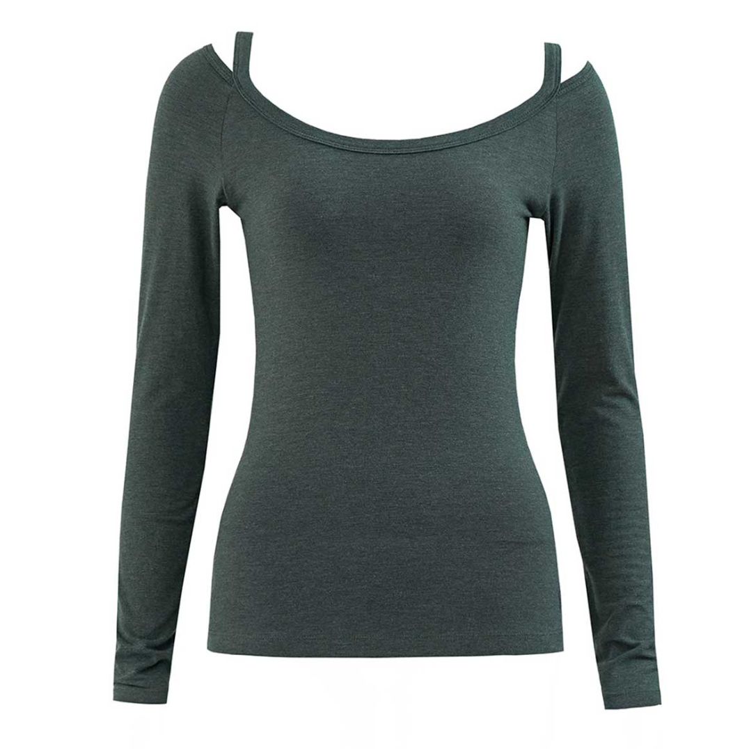 Longsleeve "Simplicity Tee" Green Melange, Bambus
